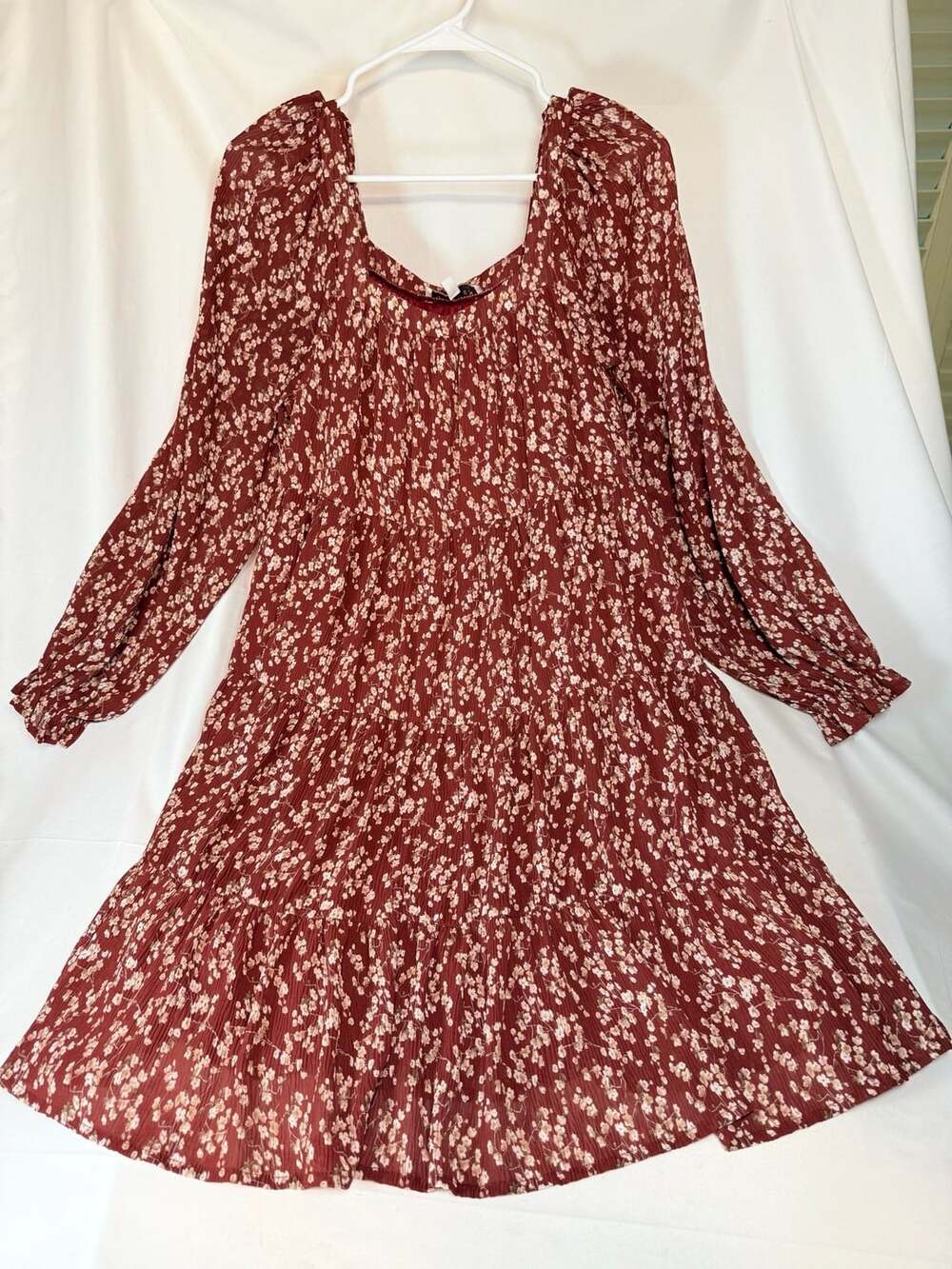 Boho Cottagecore Fall Hayden LA Rust Floral Tiered Dress Women’s Large Long Slee